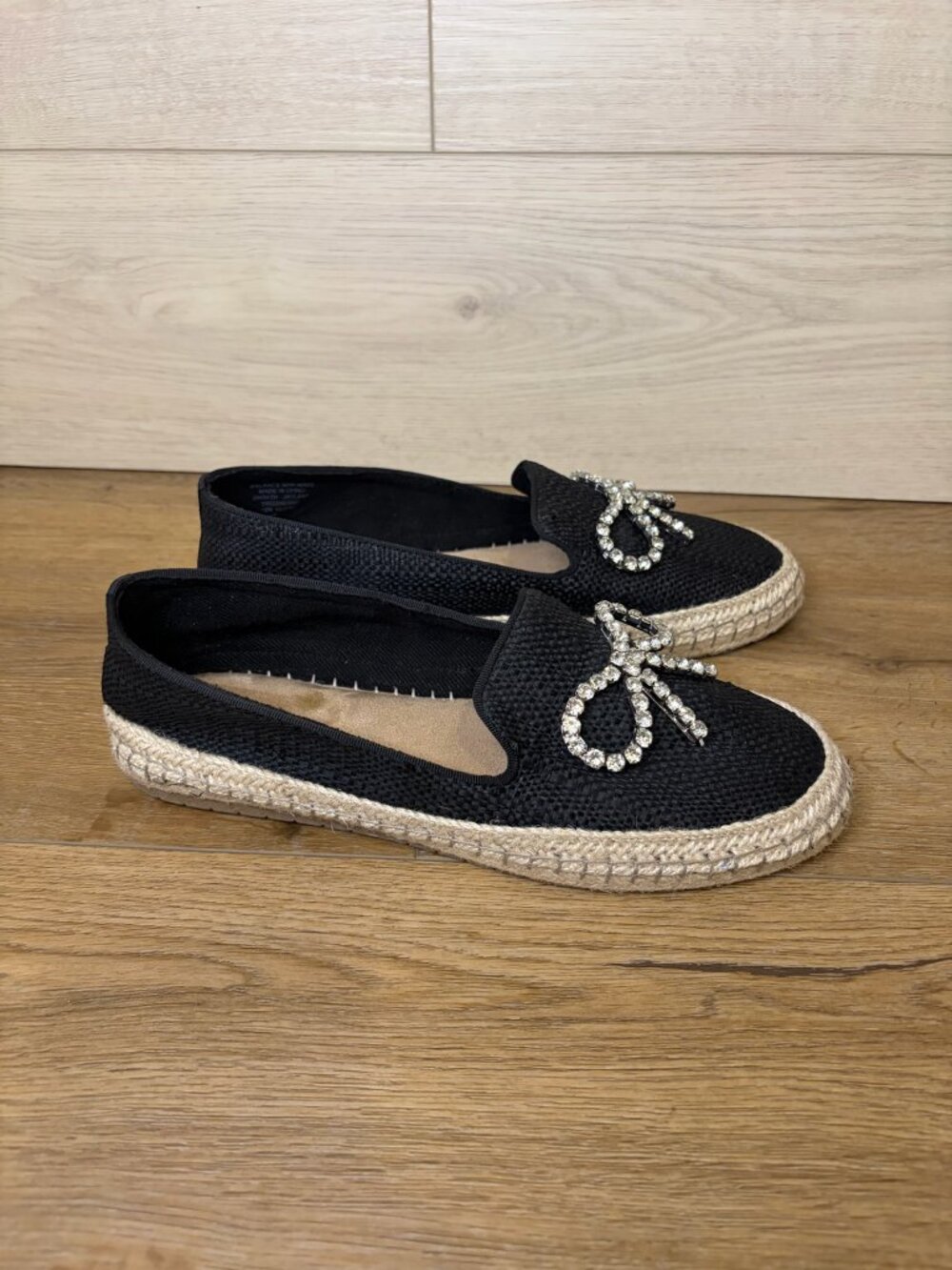 On 34th Jaylaaf Woven Rhinestone Bow Espadrille Loafers Flats Womens Black 10M